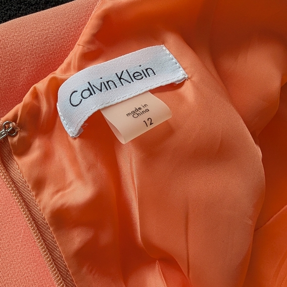 Calvin Klein Sz 12 Formal Sheath Dress Gown High Neck Halter Peachy Coral Orange - Picture 7 of 8
